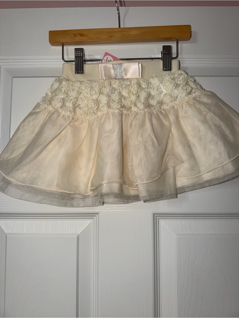 NWT Just FAB Girls Skirt Ivory Rosette Tutu Bow Tulle Cream